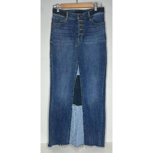 Patchwork Denim High Waist Long Skirt 30" Waist - Picture 1 of 3